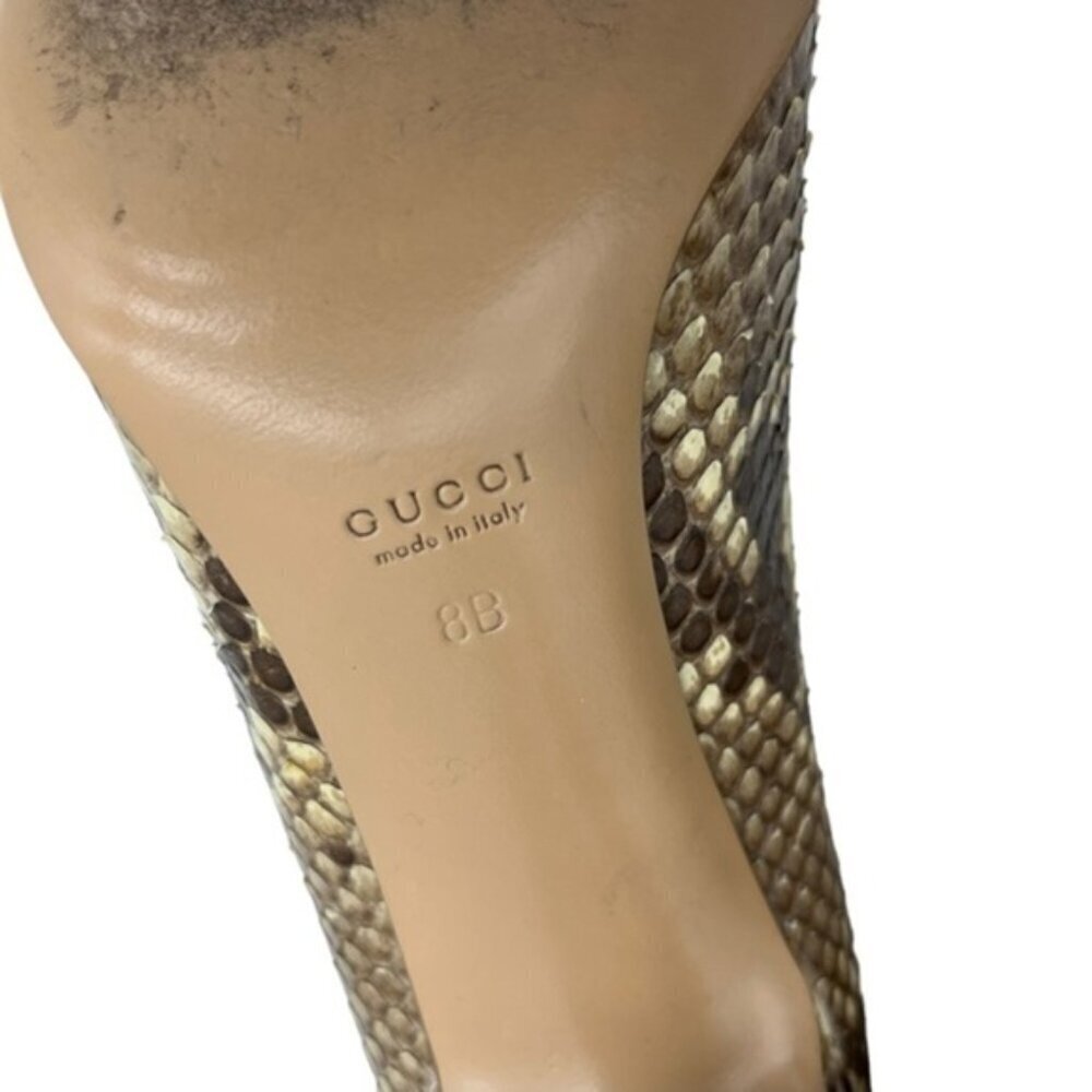 Gucci‎ GG Brown Beige Python Square Toe Pumps Size 8B - Picture 10 of 12